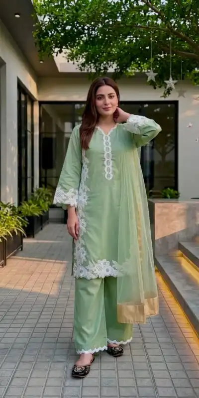 Pretty Pista Natural Silk Embroidery Work Salwar Suit