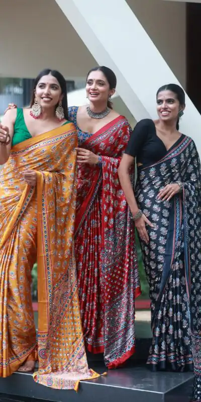 Alternative view of Stunning Red Soft Satin Crap Real Mirror Work Saree