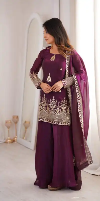 Alternative view of Stunning Wine Fendy Silk Embroidery Work Salwar Suit