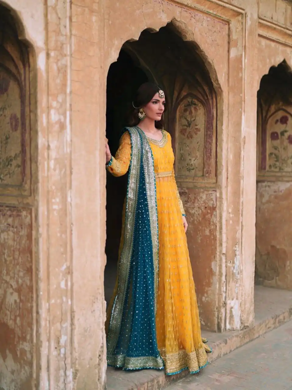 Stunning Yellow Soft Net Gotta Sequence Work Gown - Image 3