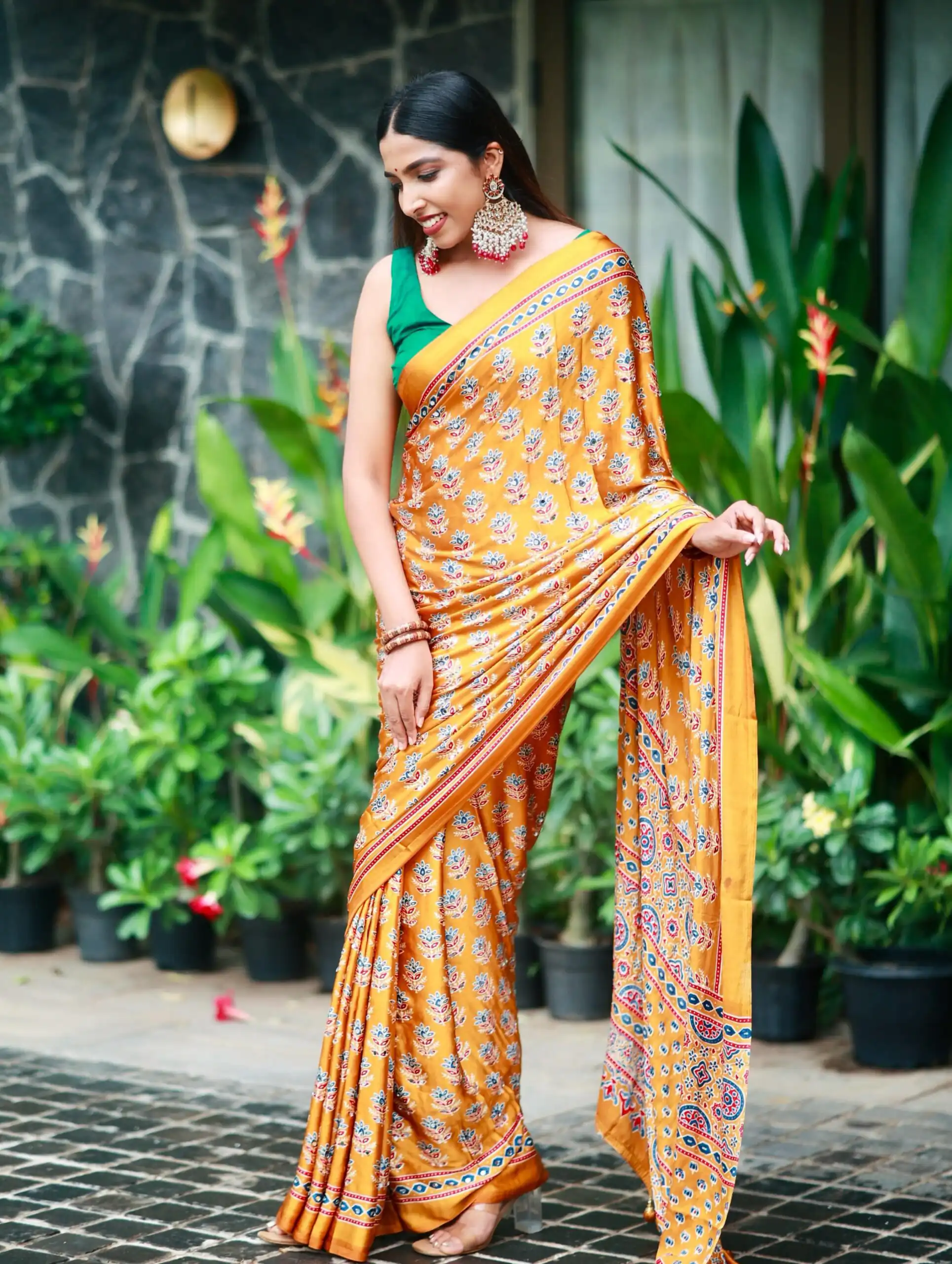 Stunning Yellow Soft Satin Crap Real Mirror Work Saree