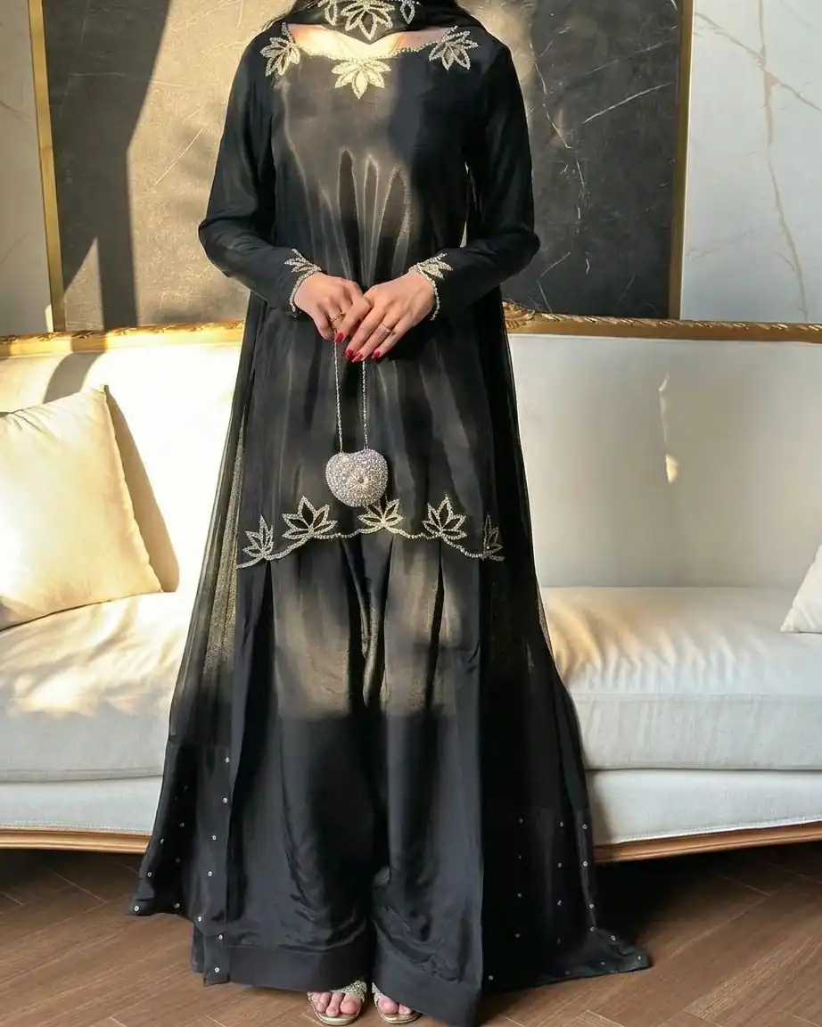 Super Black Natural Crep Embroidery Work Salwar Suit - Image 2