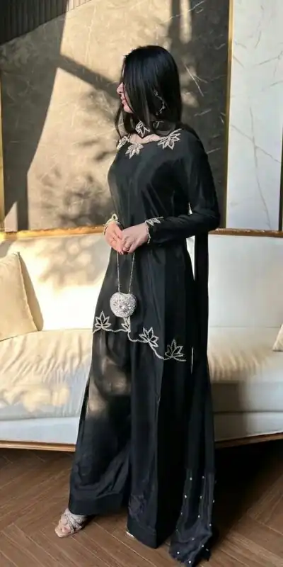 Super Black Natural Crep Embroidery Work Salwar Suit