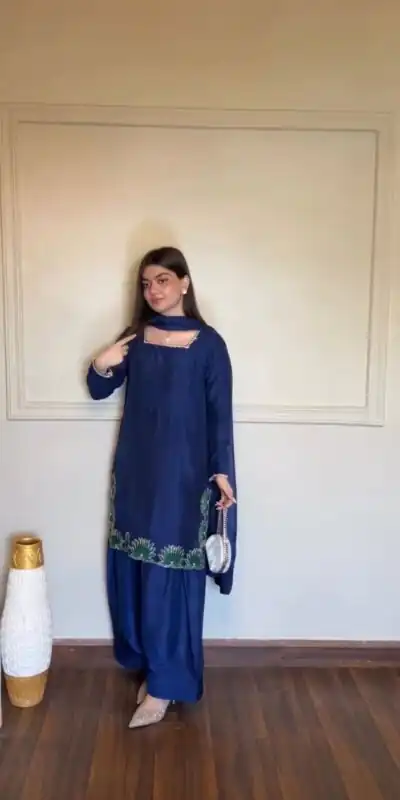 Super Blue American Silk Sequence Work Salwar Suit