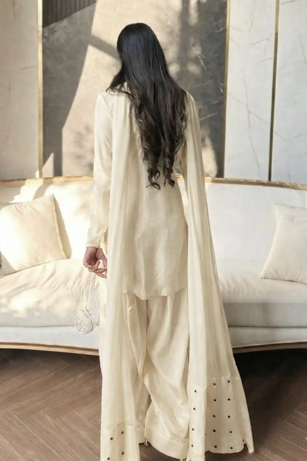 Super Off White Natural Crep Embroidery Work Salwar Suit - Image 6