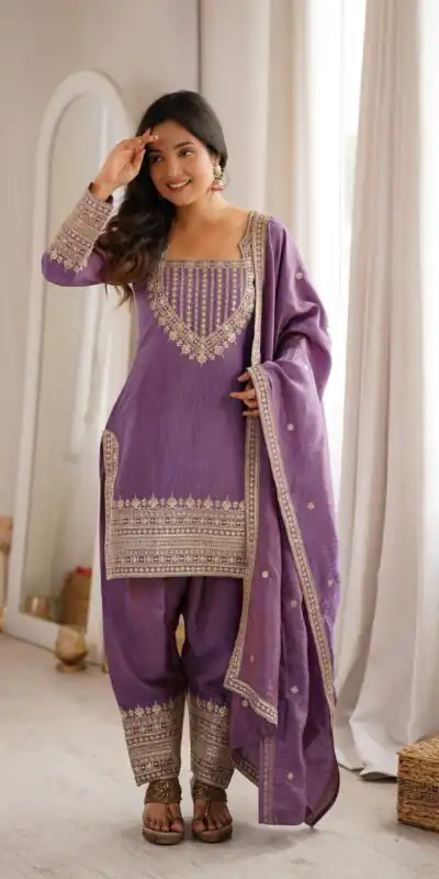 Alternative view of Super Onion Vichitra Silk Embroidery Work Salwar Suit