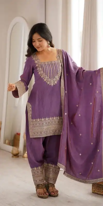Super Onion Vichitra Silk Embroidery Work Salwar Suit