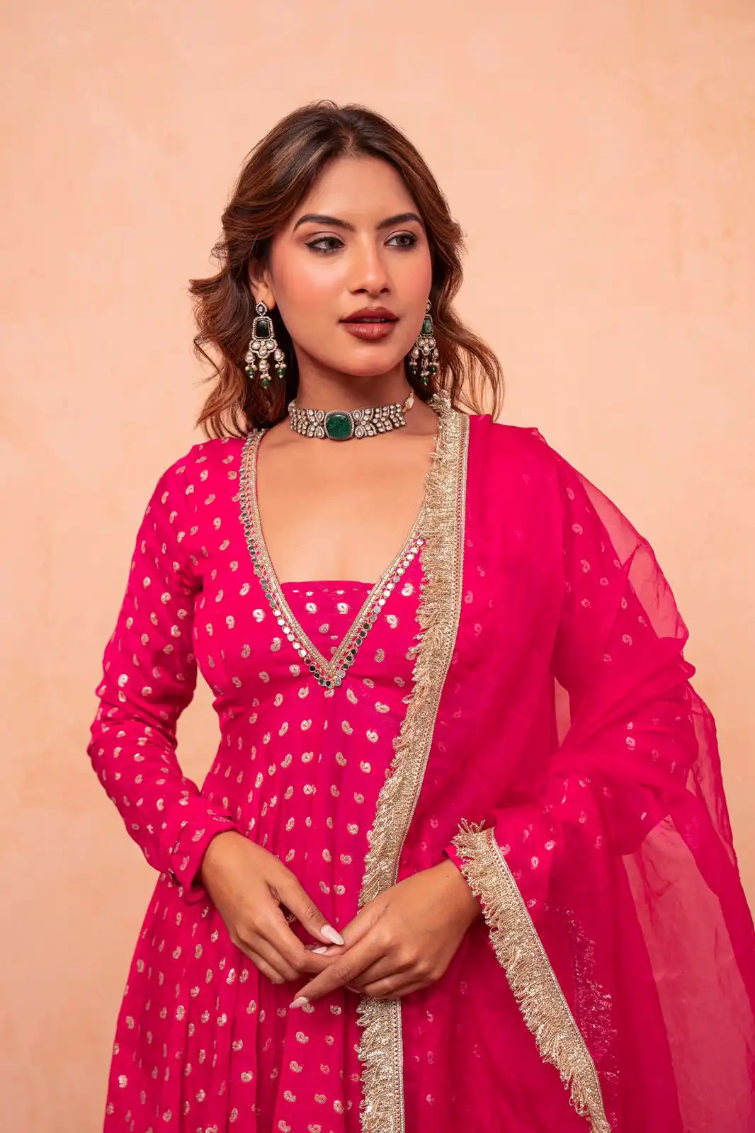 Super Pink Chanderi Jacquard Mirror Work Salwar Suit Suit - Image 6
