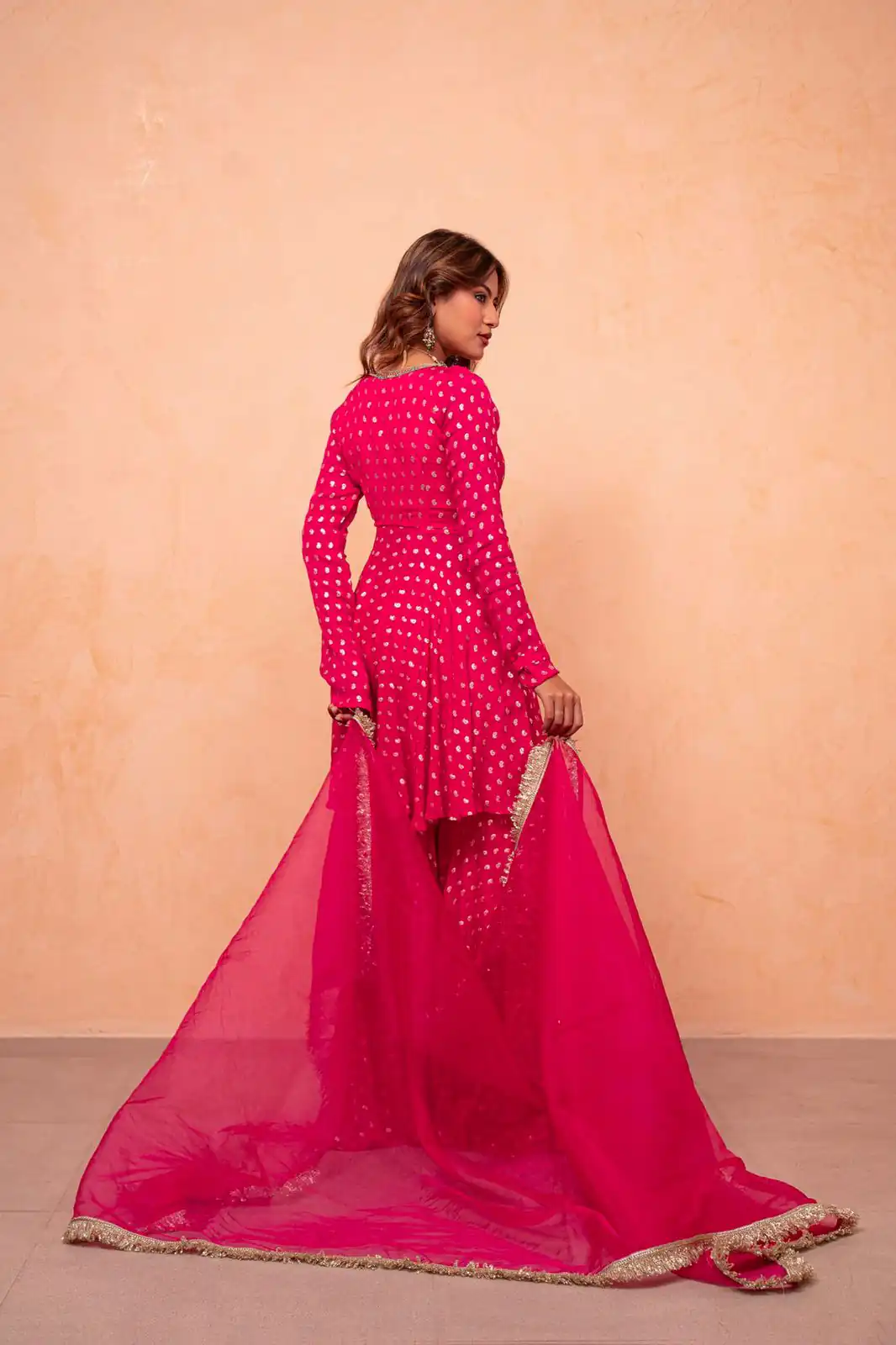 Super Pink Chanderi Jacquard Mirror Work Salwar Suit Suit - Image 8