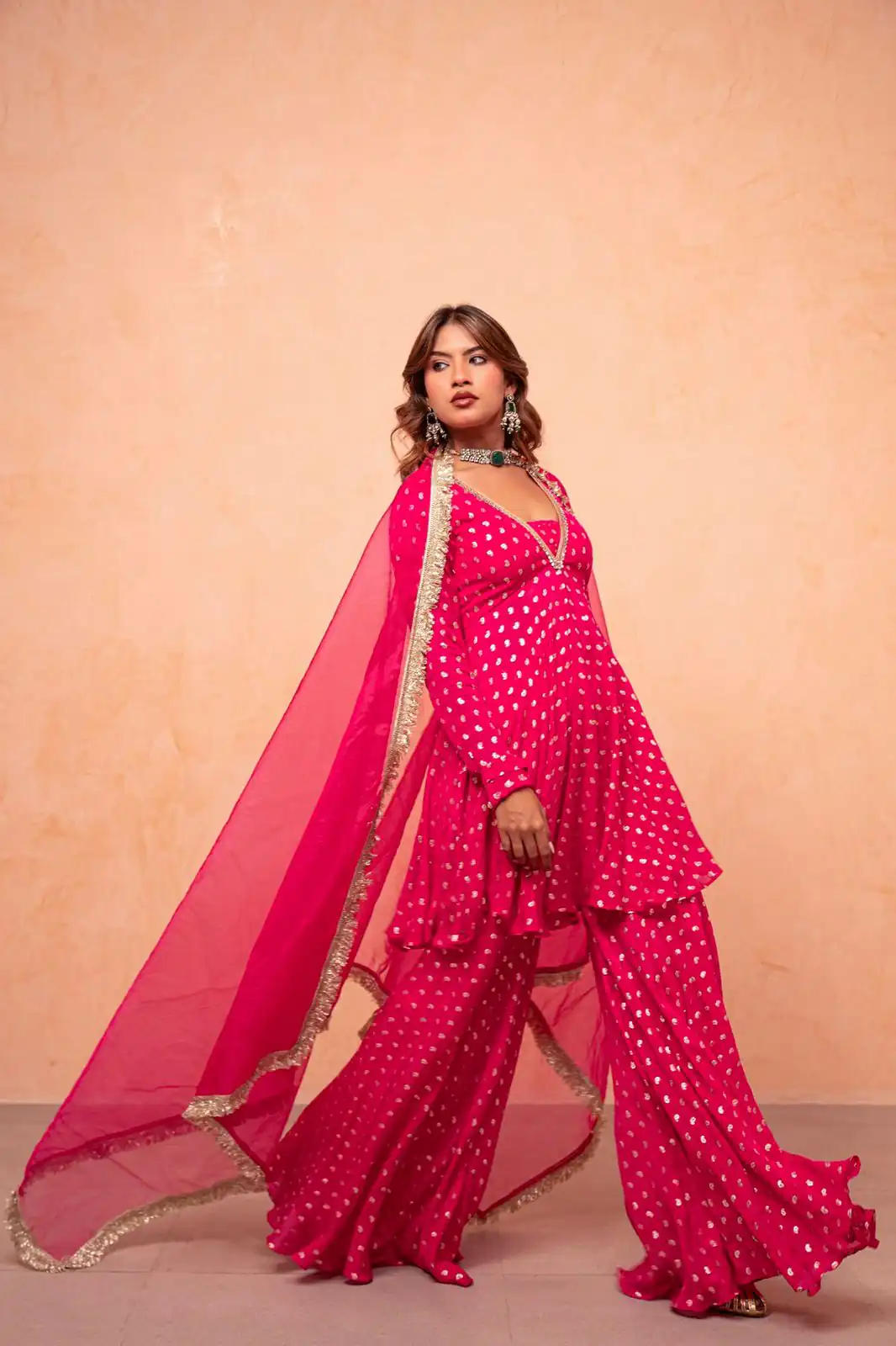 Super Pink Chanderi Jacquard Mirror Work Salwar Suit Suit - Image 5
