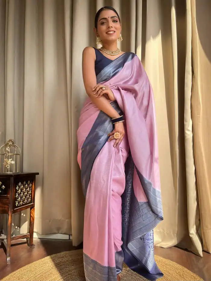 Super Pink Lichi Silk Jacquard Work Saree