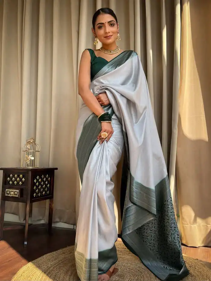 Super Silver Lichi Silk Jacquard Work Saree