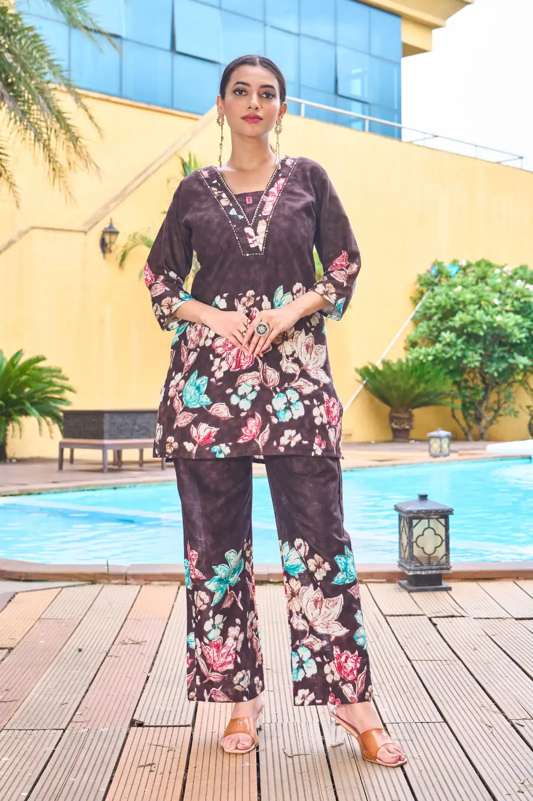 Trendy Brown Pure Cotton Handwork Work Kurti