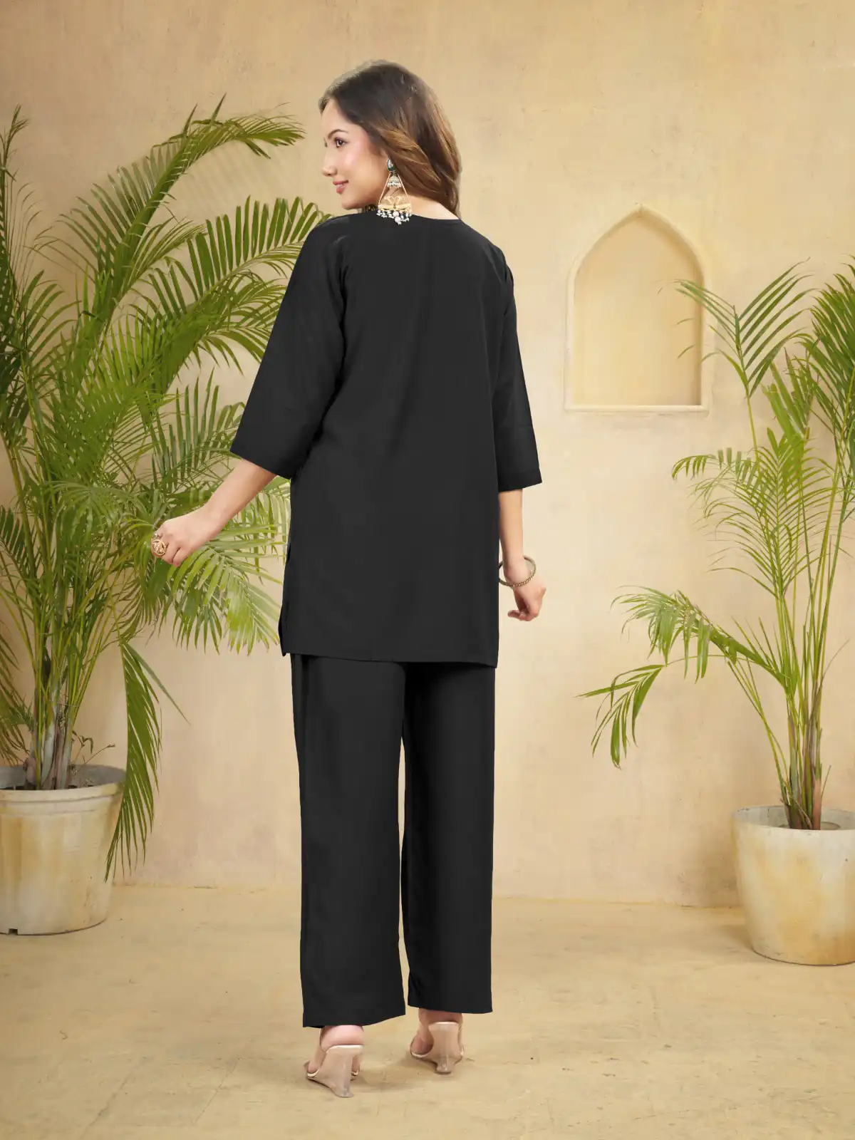 Unique Black Viscose Rayon Embroidery Work Kurti - Image 5