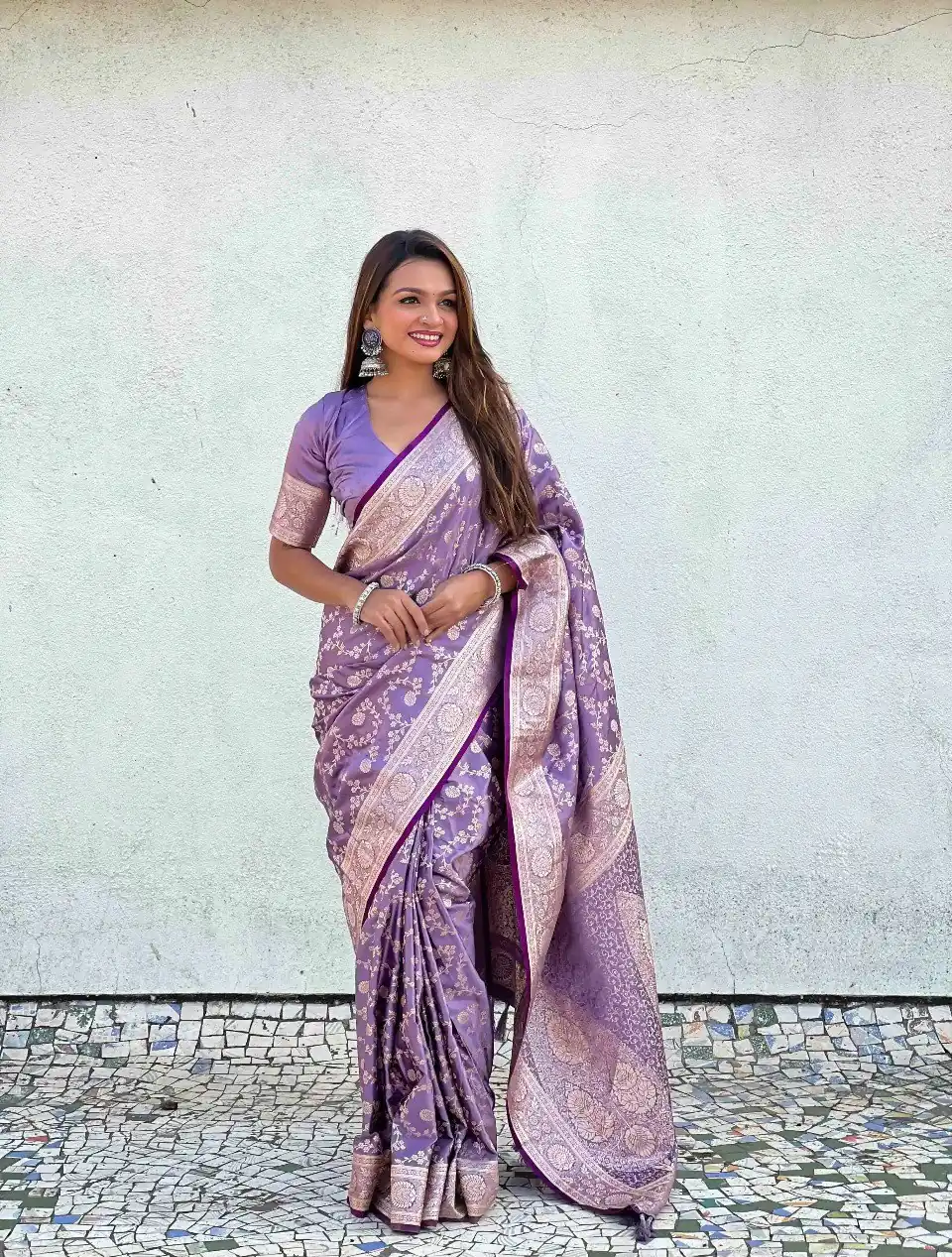 Unique Lavender Lichi Silk Jacquard Work Saree