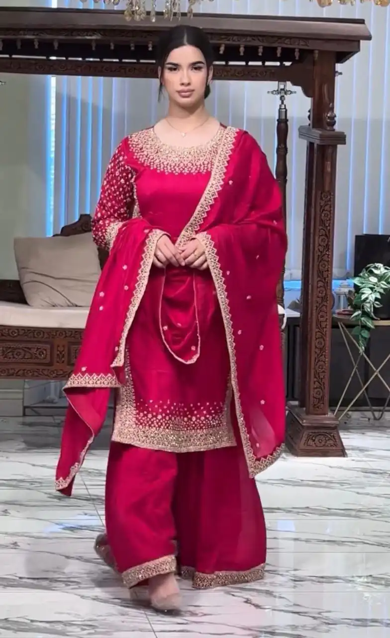 Unique Pink Natural Crepe Embroidery Work Salwar Suit
