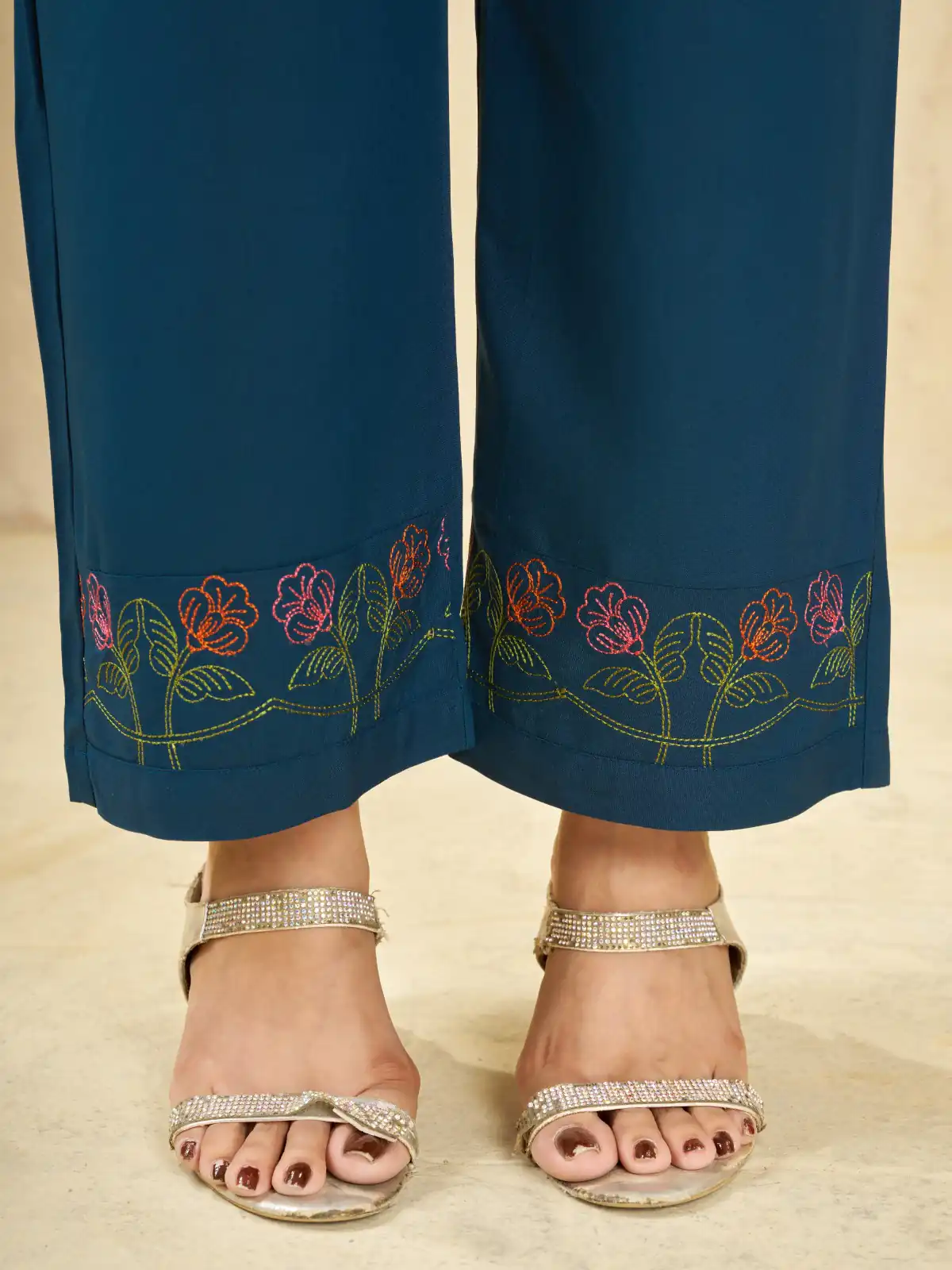 Unique Teal Viscose Rayon Embroidery Work Kurti - Image 6
