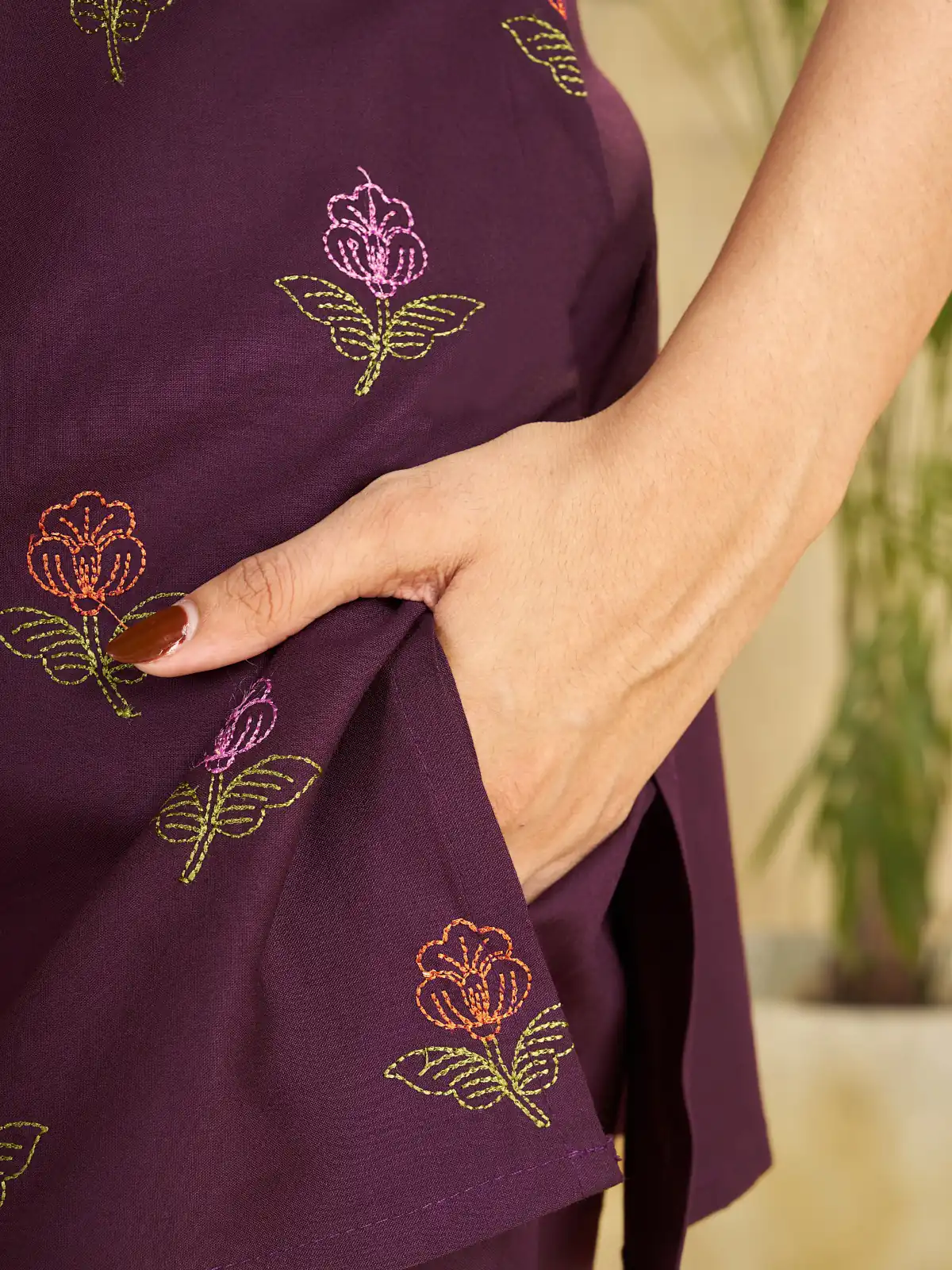 Unique Wine Viscose Rayon Embroidery Work Kurti - Image 4