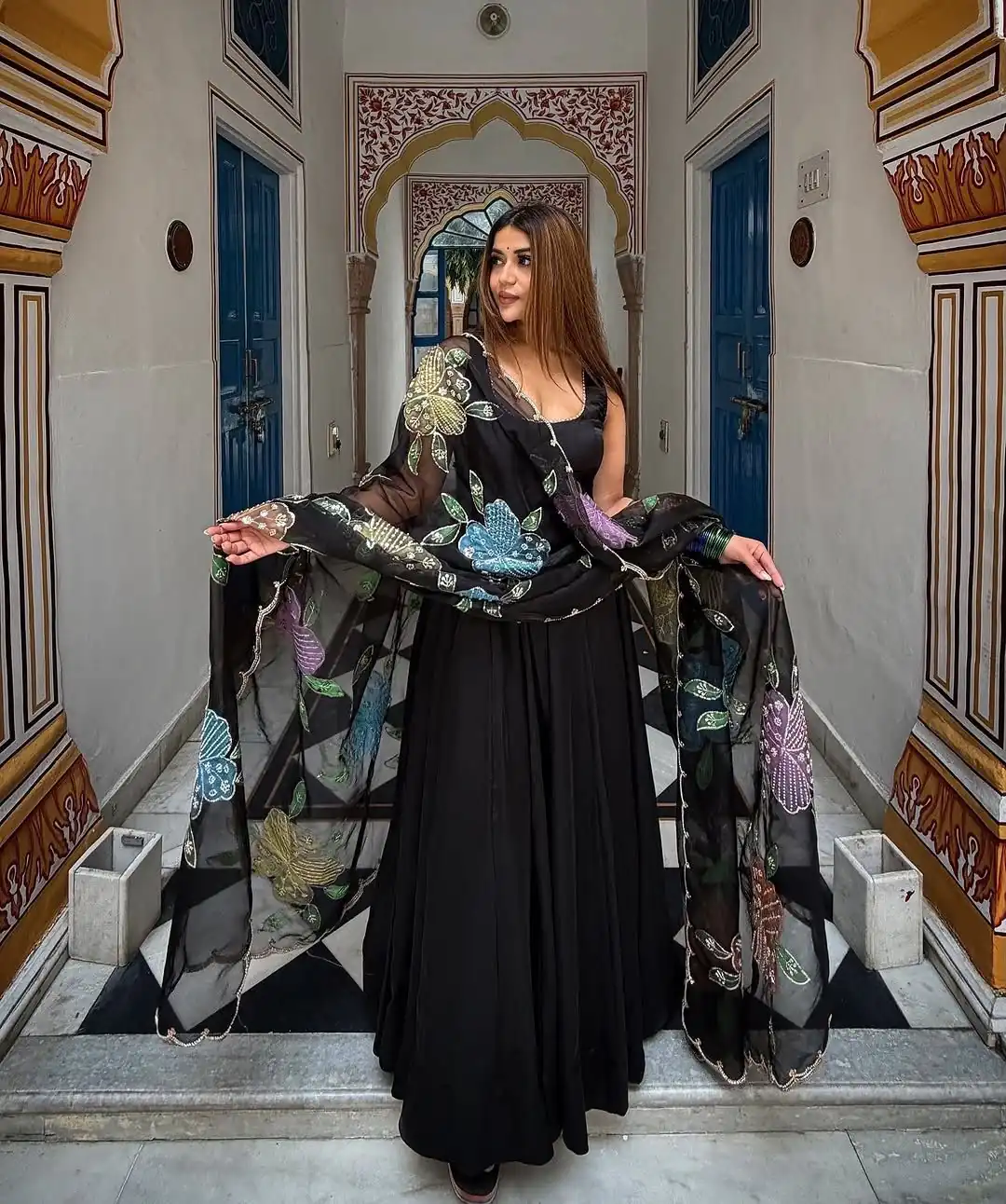 RTC 6035 Black Natural Crep Anarkali Suit with Embroidery Work. Exclusive Offer ₹2099. Delivery 4-6 Working Days. Shop now. | Anarkali Suits, Bollywood Anarkali, Creative-Anarkali, Designer Anarkali, Embroidered Anarkali, Party Wear Anarkali