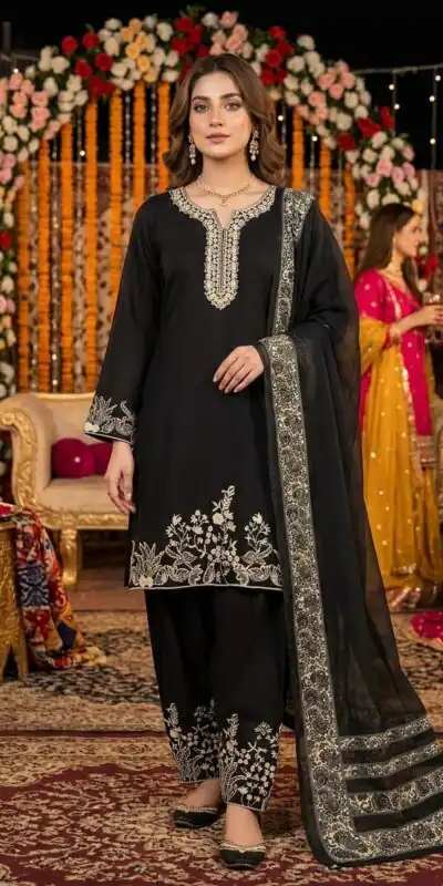 LG 2107 Black Rayon Salwar Suit with Embroidery Work & Mirror Work. Grab it for ₹1999. Delivery 4-6 Working Days. Shop now. | Jump Suits, Salwar suit, Designer Suits, Casual Suits, Creative suits, Palazzo Suits, Party Wear Suits, Patiala Suits, Straight Suits