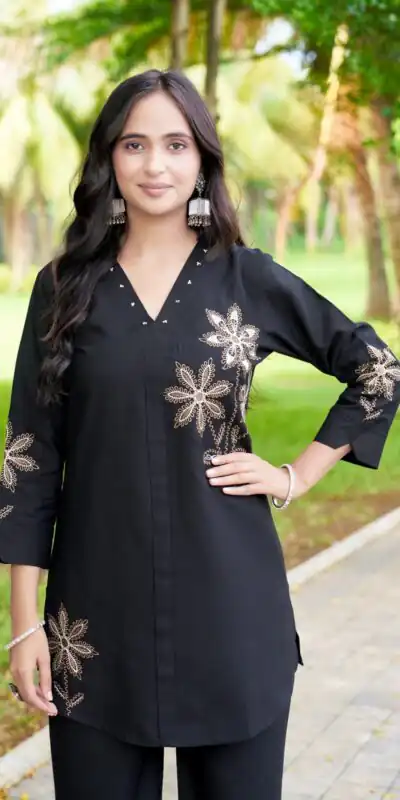 DIVA 122 Black Rayon Kurti with Embroidery Work & Mirror Work. Wedding, Party, Festive Grab it for ₹1749. Delivery 4-6 Working Days. Shop now. | Kurti, Bollywood Kurti, Creative Kurtis, Designer Kurti, Party Wear Kurti, Selfie Kurti