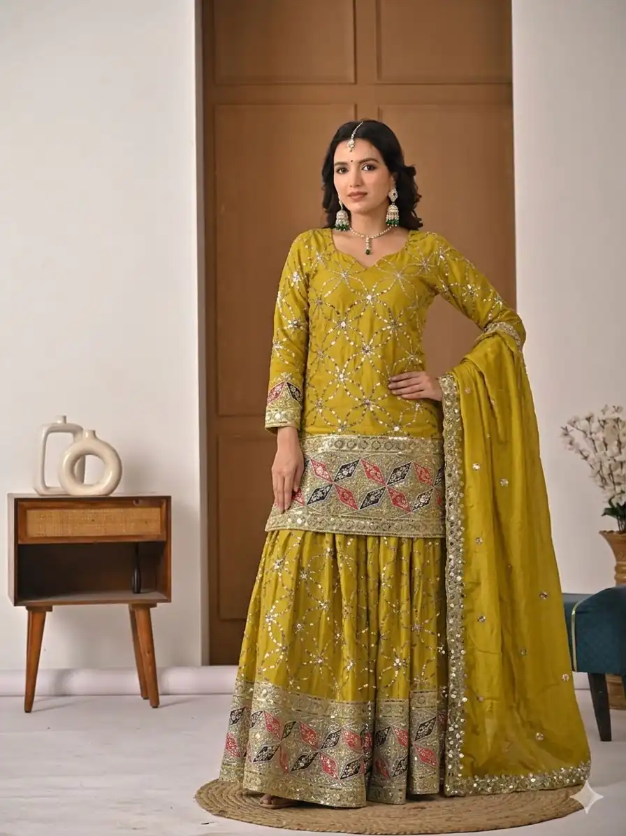 MD 3092 Mustered Chinnon Silk Salwar Suit Perfect for Wedding, Party, Ganesh Chaturthi, Baby Shower, Makar Sankranti – . Affordable Price ₹2449. De | Jump Suits, Salwar suit, Designer Suits, Casual Suits, Creative suits, Palazzo Suits, Party Wear Suits, Patiala Suits, Straight Suits