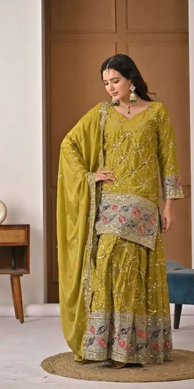 MD 3092 Mustered Chinnon Silk Salwar Suit Perfect for Wedding, Party, Ganesh Chaturthi, Baby Shower, Makar Sankranti – . Affordable Price ₹2449. De | Jump Suits, Salwar suit, Designer Suits, Casual Suits, Creative suits, Palazzo Suits, Party Wear Suits, Patiala Suits, Straight Suits