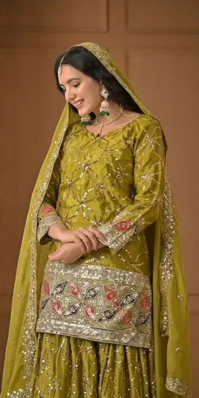 MD 3092 Mustered Chinnon Silk Salwar Suit Perfect for Wedding, Party, Ganesh Chaturthi, Baby Shower, Makar Sankranti – . Affordable Price ₹2449. De | Jump Suits, Salwar suit, Designer Suits, Casual Suits, Creative suits, Palazzo Suits, Party Wear Suits, Patiala Suits, Straight Suits