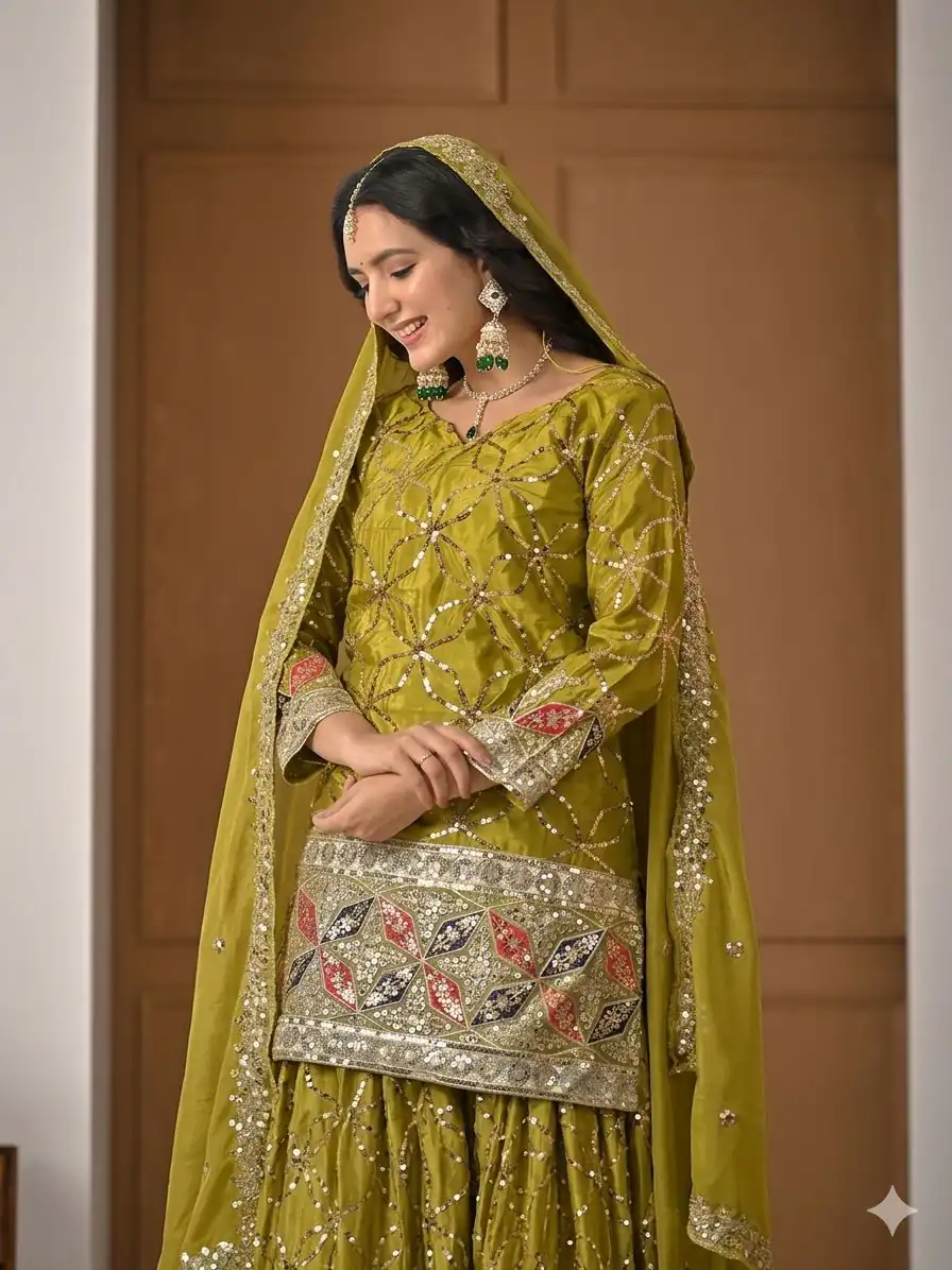 MD 3092 Mustered Chinnon Silk Salwar Suit Perfect for Wedding, Party, Ganesh Chaturthi, Baby Shower, Makar Sankranti – . Affordable Price ₹2449. De | Jump Suits, Salwar suit, Designer Suits, Casual Suits, Creative suits, Palazzo Suits, Party Wear Suits, Patiala Suits, Straight Suits