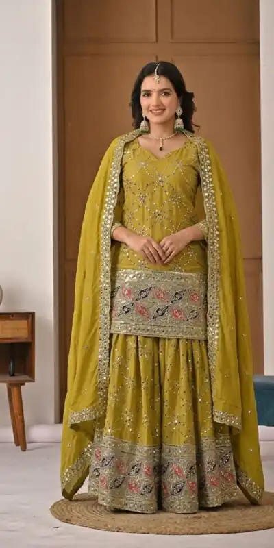 MD 3092 Mustered Chinnon Silk Salwar Suit Perfect for Wedding, Party, Ganesh Chaturthi, Baby Shower, Makar Sankranti – . Affordable Price ₹2449. De | Jump Suits, Salwar suit, Designer Suits, Casual Suits, Creative suits, Palazzo Suits, Party Wear Suits, Patiala Suits, Straight Suits