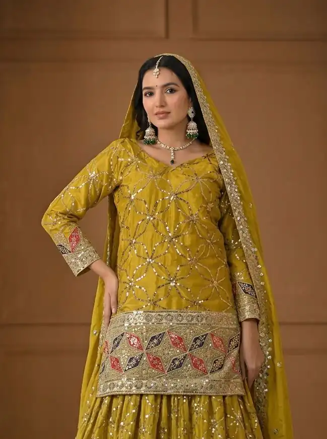 MD 3092 Mustered Chinnon Silk Salwar Suit Perfect for Wedding, Party, Ganesh Chaturthi, Baby Shower, Makar Sankranti – . Affordable Price ₹2449. De | Jump Suits, Salwar suit, Designer Suits, Casual Suits, Creative suits, Palazzo Suits, Party Wear Suits, Patiala Suits, Straight Suits