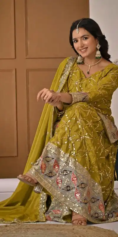 MD 3092 Mustered Chinnon Silk Salwar Suit Perfect for Wedding, Party, Ganesh Chaturthi, Baby Shower, Makar Sankranti – . Affordable Price ₹2449. De | Jump Suits, Salwar suit, Designer Suits, Casual Suits, Creative suits, Palazzo Suits, Party Wear Suits, Patiala Suits, Straight Suits