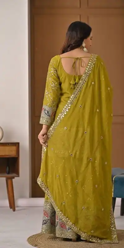 MD 3092 Mustered Chinnon Silk Salwar Suit Perfect for Wedding, Party, Ganesh Chaturthi, Baby Shower, Makar Sankranti – . Affordable Price ₹2449. De | Jump Suits, Salwar suit, Designer Suits, Casual Suits, Creative suits, Palazzo Suits, Party Wear Suits, Patiala Suits, Straight Suits