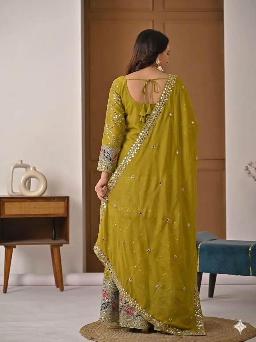 MD 3092 Mustered Chinnon Silk Salwar Suit Perfect for Wedding, Party, Ganesh Chaturthi, Baby Shower, Makar Sankranti – . Affordable Price ₹2449. De | Jump Suits, Salwar suit, Designer Suits, Casual Suits, Creative suits, Palazzo Suits, Party Wear Suits, Patiala Suits, Straight Suits