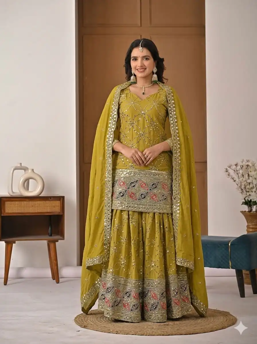 MD 3092 Mustered Chinnon Silk Salwar Suit Perfect for Wedding, Party, Ganesh Chaturthi, Baby Shower, Makar Sankranti – . Affordable Price ₹2449. De | Jump Suits, Salwar suit, Designer Suits, Casual Suits, Creative suits, Palazzo Suits, Party Wear Suits, Patiala Suits, Straight Suits