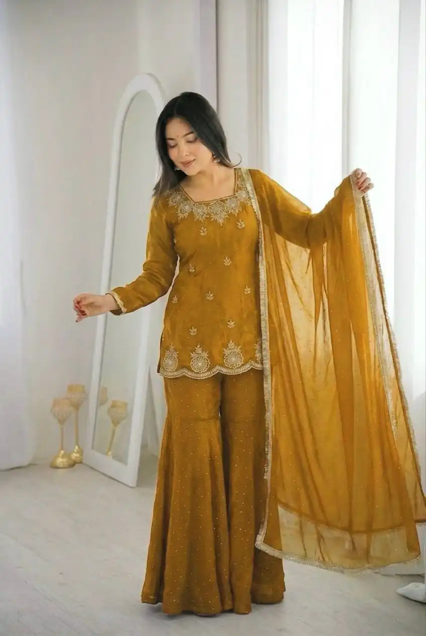 ZSR 3166 Mustered Color Fendy Silk With Embroidery Work Salwar Suit. Get it for ₹2149. Delivery 4-6 Working Days. Online Shop now. | Jump Suits, Salwar suit, Designer Suits, Casual Suits, Creative suits, Palazzo Suits, Party Wear Suits, Patiala Suits, Straight Suits