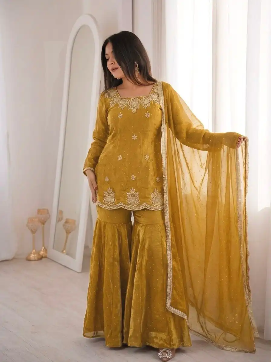 ZSR 3166 Mustered Color Fendy Silk With Embroidery Work Salwar Suit. Get it for ₹2149. Delivery 4-6 Working Days. Online Shop now. | Jump Suits, Salwar suit, Designer Suits, Casual Suits, Creative suits, Palazzo Suits, Party Wear Suits, Patiala Suits, Straight Suits