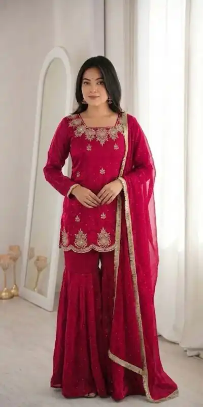 ZSR 3166 Red Color Fendy Silk With Embroidery Work Salwar Suit. Get it for ₹2149. Delivery 4-6 Working Days. Online Shop now. | Jump Suits, Salwar suit, Designer Suits, Casual Suits, Creative suits, Palazzo Suits, Party Wear Suits, Patiala Suits, Straight Suits
