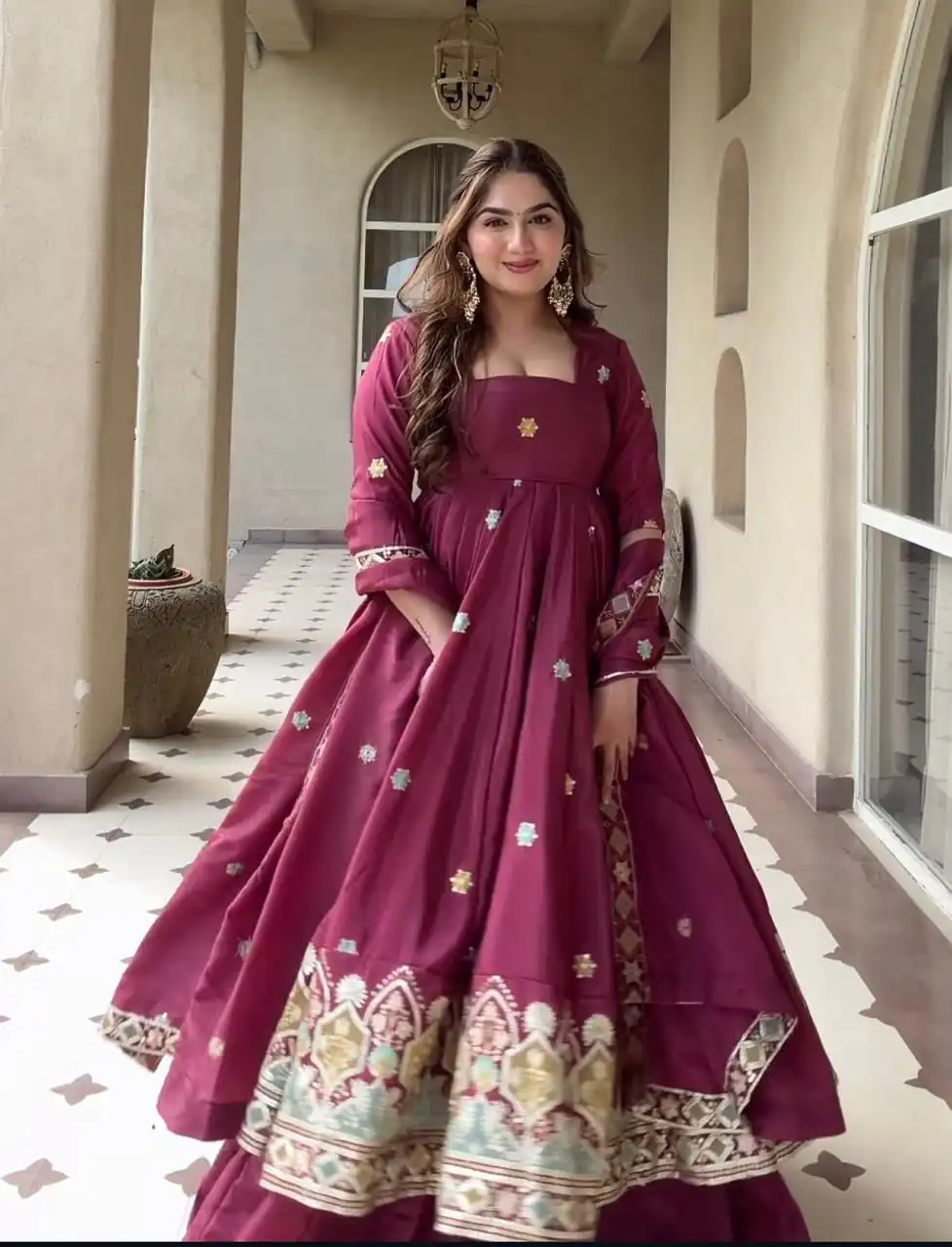 MD 3097 Red Color Natural Crep Anarkali Suit with Embroidery Work. Exclusive Offer ₹2649. Delivery 4-6 Working Days. Shop now. | Anarkali Suits, Bollywood Anarkali, Creative-Anarkali, Designer Anarkali, Embroidered Anarkali, Party Wear Anarkali
