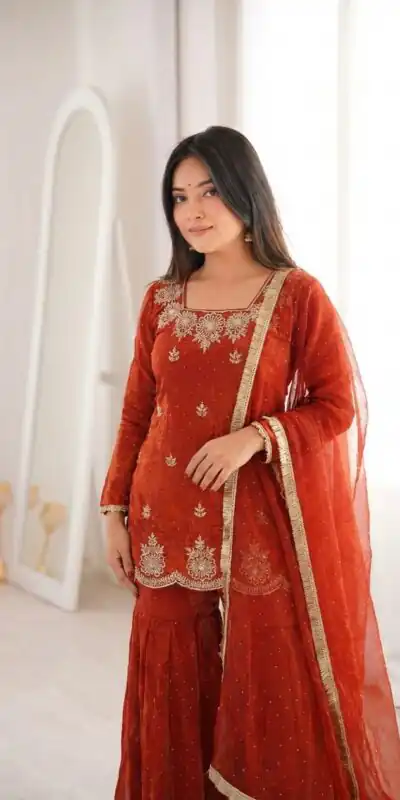 ZSR 3166 Rust Color Fendy Silk With Embroidery Work Salwar Suit. Get it for ₹2149. Delivery 4-6 Working Days. Online Shop now. | Jump Suits, Salwar suit, Designer Suits, Casual Suits, Creative suits, Palazzo Suits, Party Wear Suits, Patiala Suits, Straight Suits