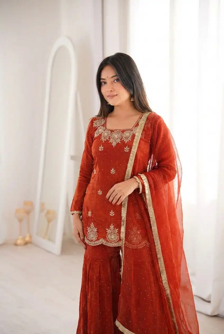 ZSR 3166 Rust Color Fendy Silk With Embroidery Work Salwar Suit. Get it for ₹2149. Delivery 4-6 Working Days. Online Shop now. | Jump Suits, Salwar suit, Designer Suits, Casual Suits, Creative suits, Palazzo Suits, Party Wear Suits, Patiala Suits, Straight Suits
