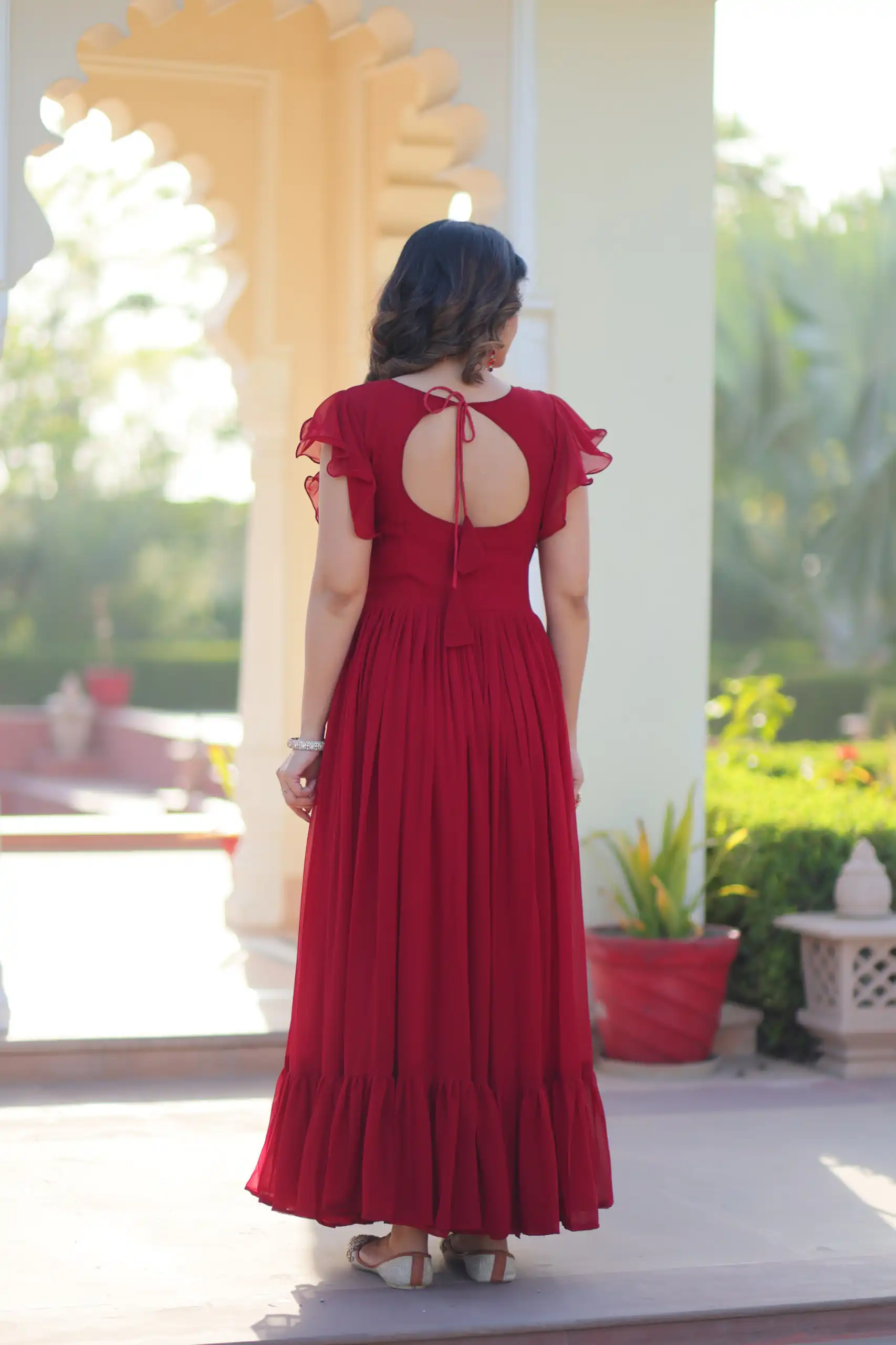 KA 1179 Maroon Faux Blooming Gown with Embroidery Work & Sequins Work. Special Price ₹1769. Delivery 4-6 Working Days. Shop now. | Gowns, Bollywood Gowns, Creative Gowns, Designer Gowns, Embroidered Gowns, Party Wear Gowns
