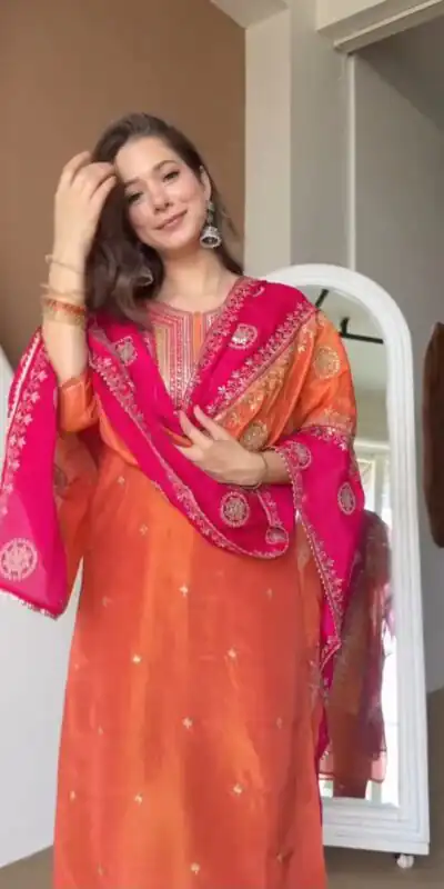 DC 119 Orange Chinon Salwar Suit with Embroidery Work & Digital Print. Festive Deal ₹1899. Delivery 4-6 Working Days. Shop now. | Jump Suits, Salwar suit, Designer Suits, Casual Suits, Creative suits, Palazzo Suits, Party Wear Suits, Patiala Suits, Straight Suits