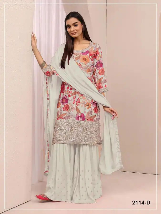 FC 2114 White Chinon Salwar Suit with Embroidery Work & Digital Print. Festive Deal ₹2449. Delivery 4-6 Working Days. Shop now. | Jump Suits, Salwar suit, Designer Suits, Casual Suits, Creative suits, Palazzo Suits, Party Wear Suits, Patiala Suits, Straight Suits