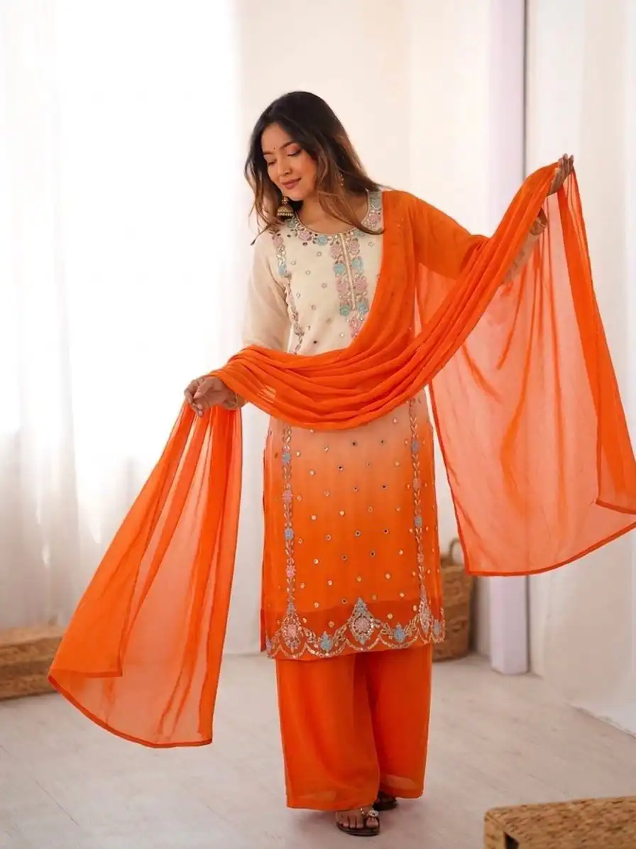 SR 1712 Orange Color Faux Georgette Salwar Suit with Designer Work. Affordable Price ₹1999. Delivery 4-6 Working Days. Shop now. | Jump Suits, Salwar suit, Designer Suits, Casual Suits, Creative suits, Palazzo Suits, Party Wear Suits, Patiala Suits, Straight Suits
