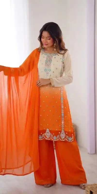 SR 1712 Orange Color Faux Georgette Salwar Suit with Designer Work. Affordable Price ₹1999. Delivery 4-6 Working Days. Shop now. | Jump Suits, Salwar suit, Designer Suits, Casual Suits, Creative suits, Palazzo Suits, Party Wear Suits, Patiala Suits, Straight Suits