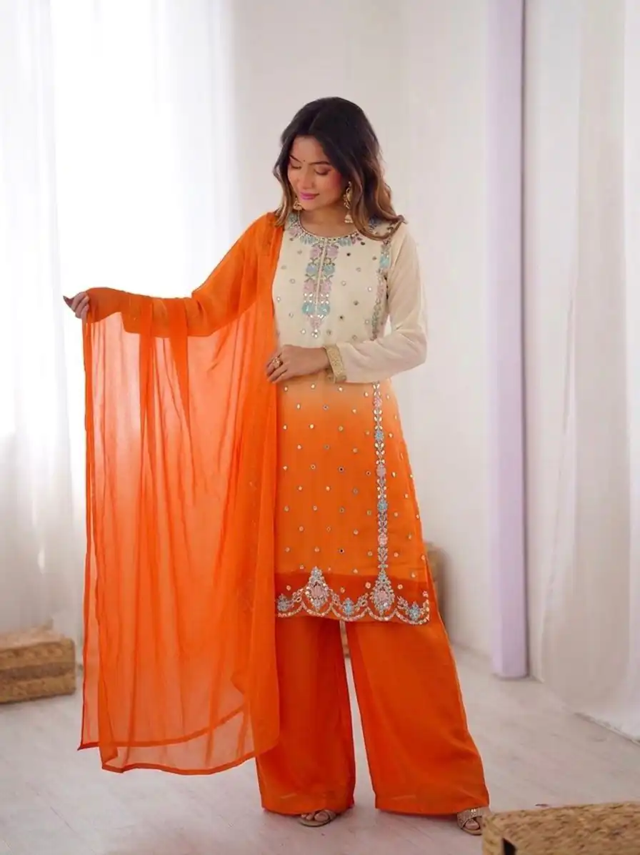 SR 1712 Orange Color Faux Georgette Salwar Suit with Designer Work. Affordable Price ₹1999. Delivery 4-6 Working Days. Shop now. | Jump Suits, Salwar suit, Designer Suits, Casual Suits, Creative suits, Palazzo Suits, Party Wear Suits, Patiala Suits, Straight Suits