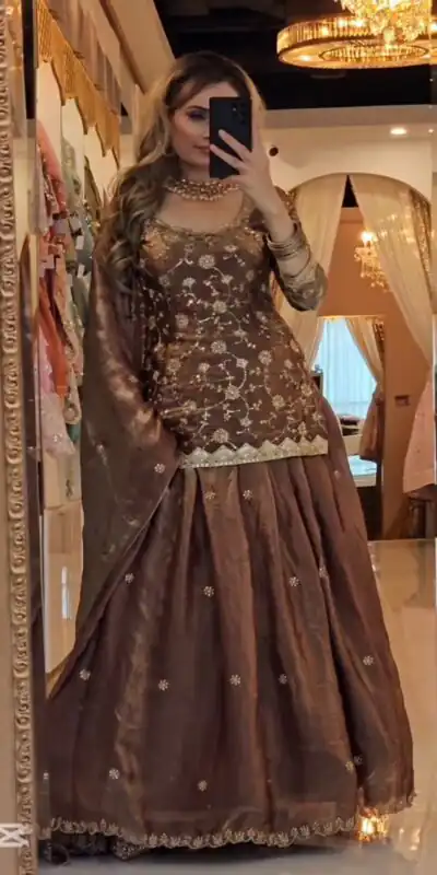 MF 473 Brown in Color Fandy Silk Designer Work Lehenga Choli . Affordable Price ₹2399. Delivery 4-6 Working Days. Shop now. | Lehenga, Bollywood Lehenga, Creative Lehenga, Designer Lehenga, Embroidered Lehenga, Party Wear Lehenga