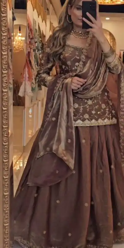 MF 473 Brown in Color Fandy Silk Designer Work Lehenga Choli . Affordable Price ₹2399. Delivery 4-6 Working Days. Shop now. | Lehenga, Bollywood Lehenga, Creative Lehenga, Designer Lehenga, Embroidered Lehenga, Party Wear Lehenga