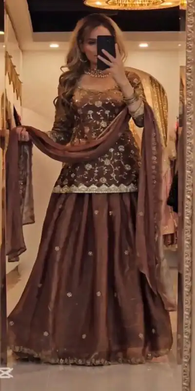 MF 473 Brown in Color Fandy Silk Designer Work Lehenga Choli . Affordable Price ₹2399. Delivery 4-6 Working Days. Shop now. | Lehenga, Bollywood Lehenga, Creative Lehenga, Designer Lehenga, Embroidered Lehenga, Party Wear Lehenga